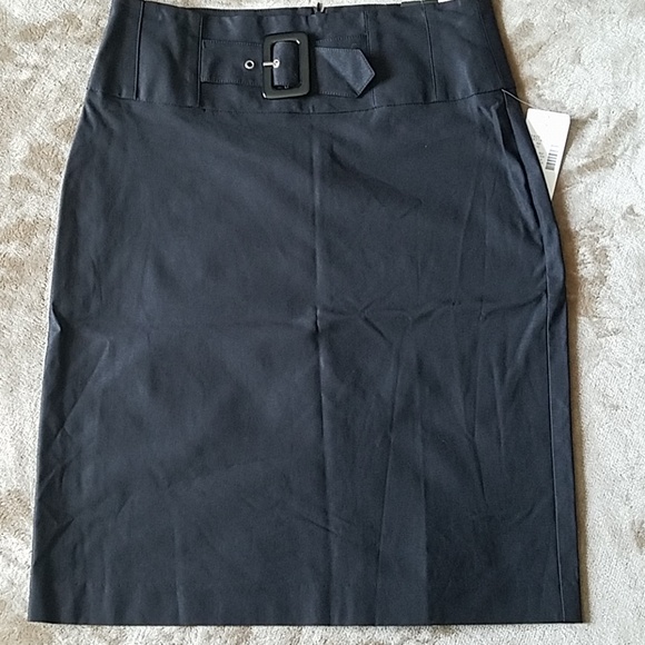 NWT Studio 1940 Black Pencil Faux Belt Front Skirt Size 8 - Picture 1 of 4